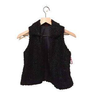 Simonetta NWT Black Collard Open Front Fuzzy Sleeveless Vest Sz 10